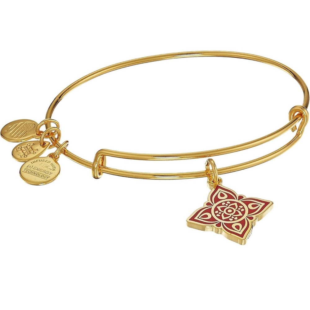 Alex and Ani Gold Bracelet with Red Flower Charm